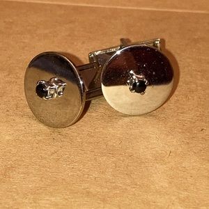 VTG PATENTED SilverTone 5/8” Round CUFFLINKS w/ Center Black Onyx Stone